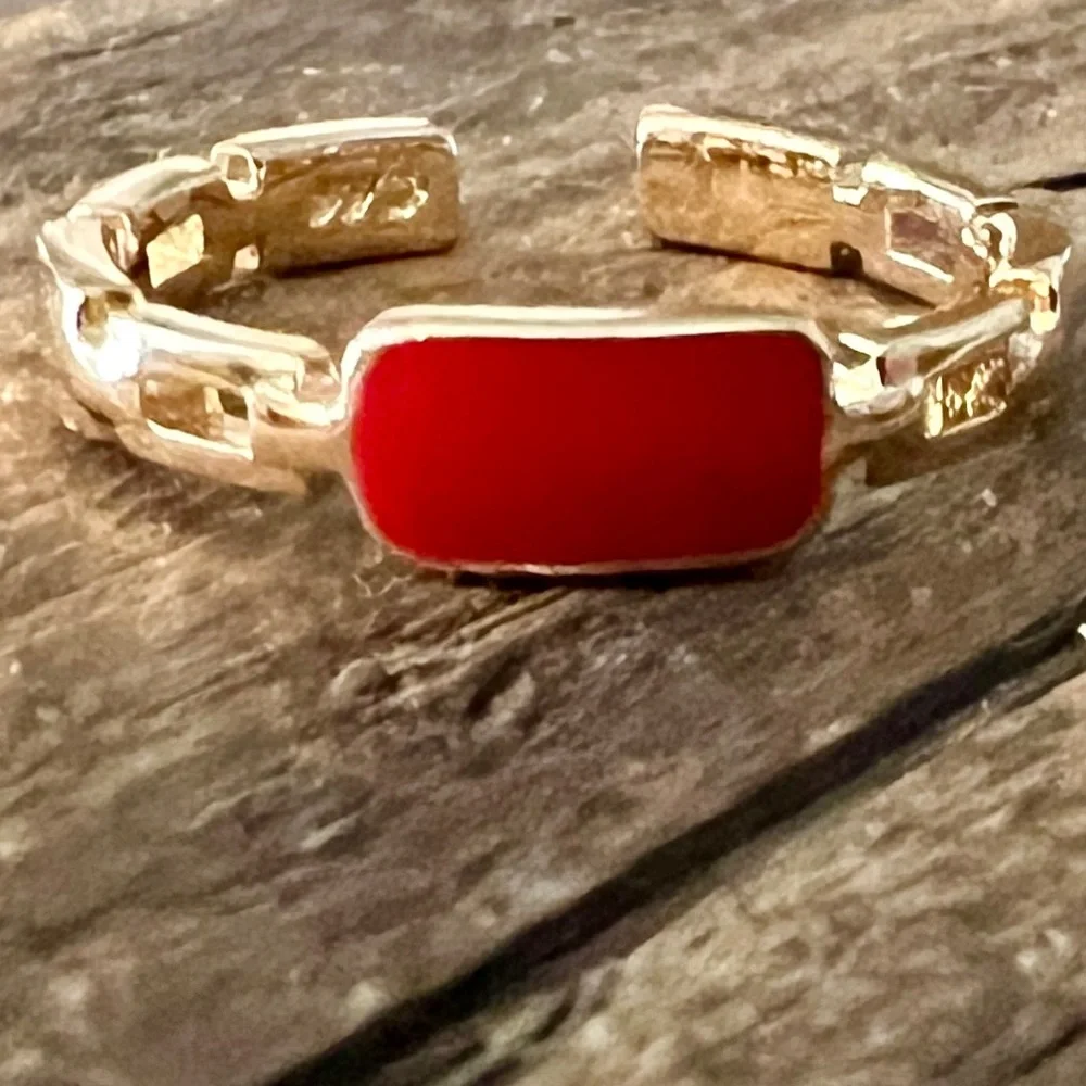 🟠NEW PRETTY BIRD Tarnish Proof/Waterproof Gold/Red Enamel Adjustable Ring